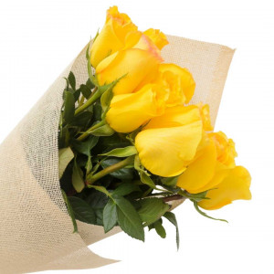 12 rosas amarillas en yute