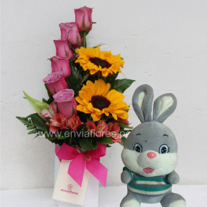 Caja MDF 6 Rosas lilas y girasoles – Cusco