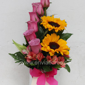 Caja MDF 6 Rosas Fucsias & Lirios – Cusco