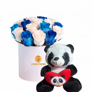 box de 18 rosas mas peluche 18cm