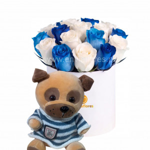 box de 18 rosas mas peluche 18cm