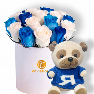 box de 18 rosas mas peluche 18cm